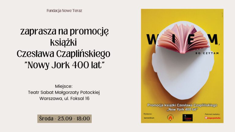 Zaproszenie na promocję książki Czesława Czaplińskiego "Nowy Jork 400 lat"